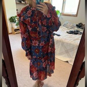 Farm Rio Navy Garden Lenzing Viscos Midi Dress